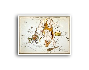 Póster de la constelación de Hércules, arte de Sidney Hall, impresión del zodíaco, horóscopo, mapa, arte astrológico (AS15)a
