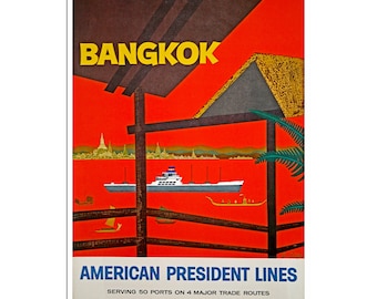 Póster de viaje de Bangkok Art Tailandia, líneas del presidente estadounidense (AJT11)a