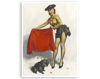 Cartel divertido para dueño de mascota, arte de matador, póster de chicas pin-up, impresión vintage de torero, arte y papel de gran calidad, enmarcalo tú mismo en varios tamaños (PN48)