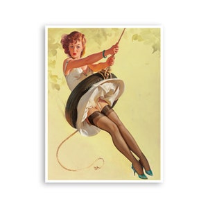 Pin Up Girls Wall Art Tire Swing Print Vintage Pin Up Poster Super Quality Art and Paper Frame It Yourself Sizes (PN67)