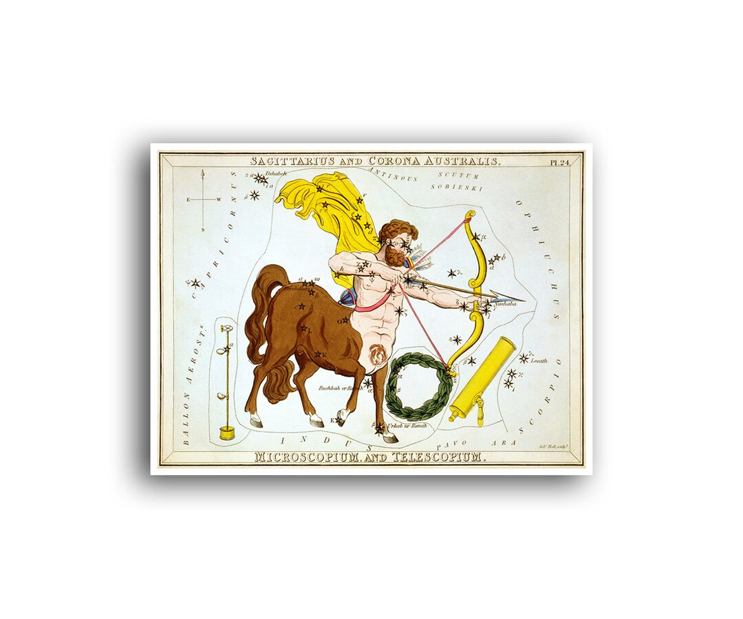 Sagittarius Constellation Map Star Chart Art Horoscope Vintage Zodiac ...