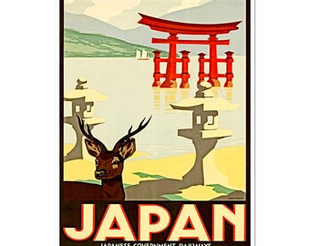 Póster de viaje a Japón, ferrocarriles gubernamentales, impresión de arte japonés (AJT9)a