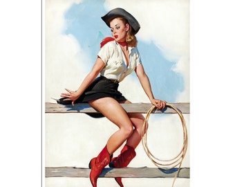 Cowgirl Pin Up Poster Western Girl Print Vintage Poster Super Quality Art and Paper Frame It Yourself Sizes (PN90)