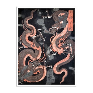Japanese Dragon Art Poster Asian Wall Art Retro Decor Japanese Print (J401)