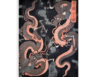 Japanese Dragon Art Poster Asian Wall Art Retro Decor Japanese Print (J401)