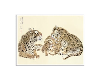 Impresión en madera japonesa con póster de tigre (J461)a