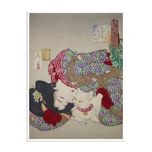 Japanese Woodblock Print Ukiyo-e Poster Japan Print Tsukioka Yoshitoshi Looking Tiresome (J438)a