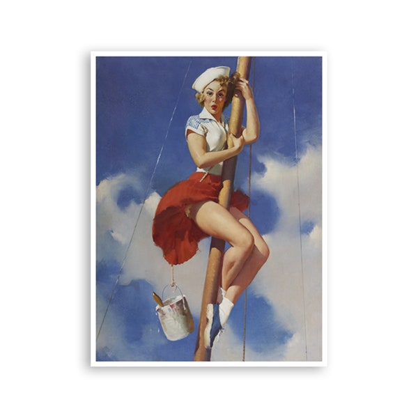 Vintage Pin Up Girl Art Sailor Print Man Cave Poster Decor Fine Art Print and Thick Paper Frame It Yourself Sizes (PN14)