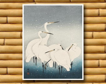 Japanese Bird Art Cranes Decor Vintage Print Asian Poster (J455)