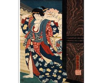 Ukiyo-e Poster Tsukioka Yoshitoshi Art Japanese Woodblock Print Mage o naosu yūjo 1860 (J45)