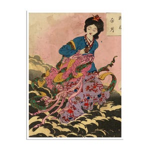 Japanese Woodblock Print Asian Decor Japan Poster Tsukioka Yoshitoshi Ukiyo-e Art Chang-E Flees To The Moon (J59)a