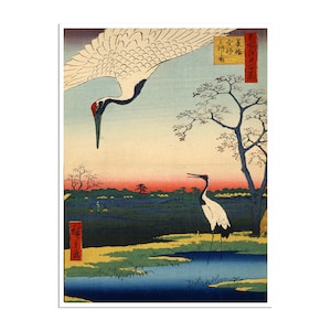 Cranes Bird Art Japanese Decor Vintage Dragon Print Asian Poster (J79)