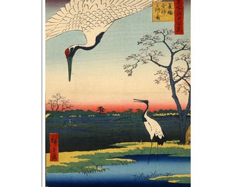 Póster asiático con estampado de dragón vintage, arte japonés, decoración con grullas y pájaros (J79)