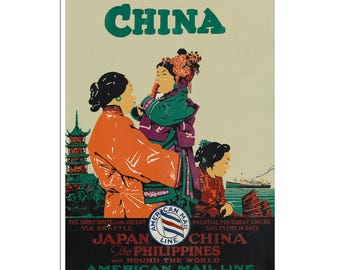 中国の壁アート、ヴィンテージ旅行ポスター、中国のレトロな装飾、6枚