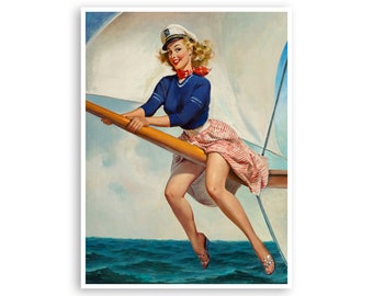 Vintage Sailing Poster Pin Up Girl Art Gift For Sailor Retro Sports Print Super Quality Art and Paper (PN34)