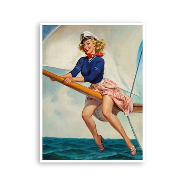 Vintage Sailing Poster Pin Up Girl Art Gift For Sailor Retro Sports Print Super Quality Art and Paper (PN34)