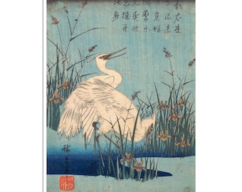 Crane Print Japanese Art Egret Poster Katsushika Hokusai 1837 (J135)
