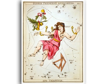 Póster de Andrómeda Arte astrológico Sidney Hall El espejo de Urania Gloria Frederici, Andrómeda y Triángulo (AS1)a