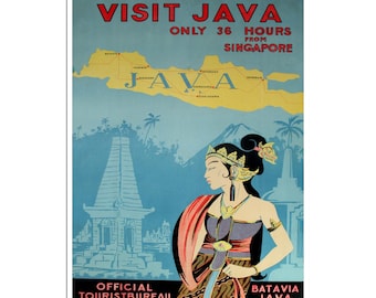 Affiche de voyage Java Art Indonésie, impression javanaise (AJT10)a