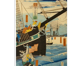 Japanischer Holzschnitt Sadahide Utagawa Art Japan Ukiyo-e Poster (J19)a