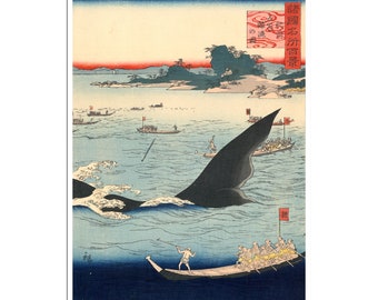 日本美術、気まぐれな生き物、クジラのアート、日本美術、壁アート