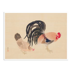 Rooster Art Japanese Painting Chickens Poster Print (J448)a