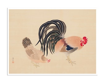 Rooster Art Japanese Painting Chickens Poster Print (J448)a