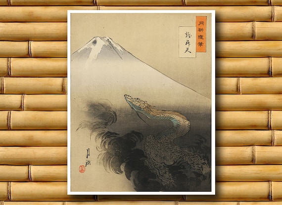 Landscape Wall Art Japanese Decor Vintage Dragon Print Asian