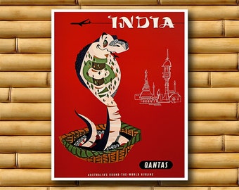 India Vintage Travel Poster Wall Art Print Asian Decor (AJT5)