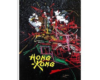 Póster de viaje a China con pintura de Hong Kong, arte asiático (AJT293)
