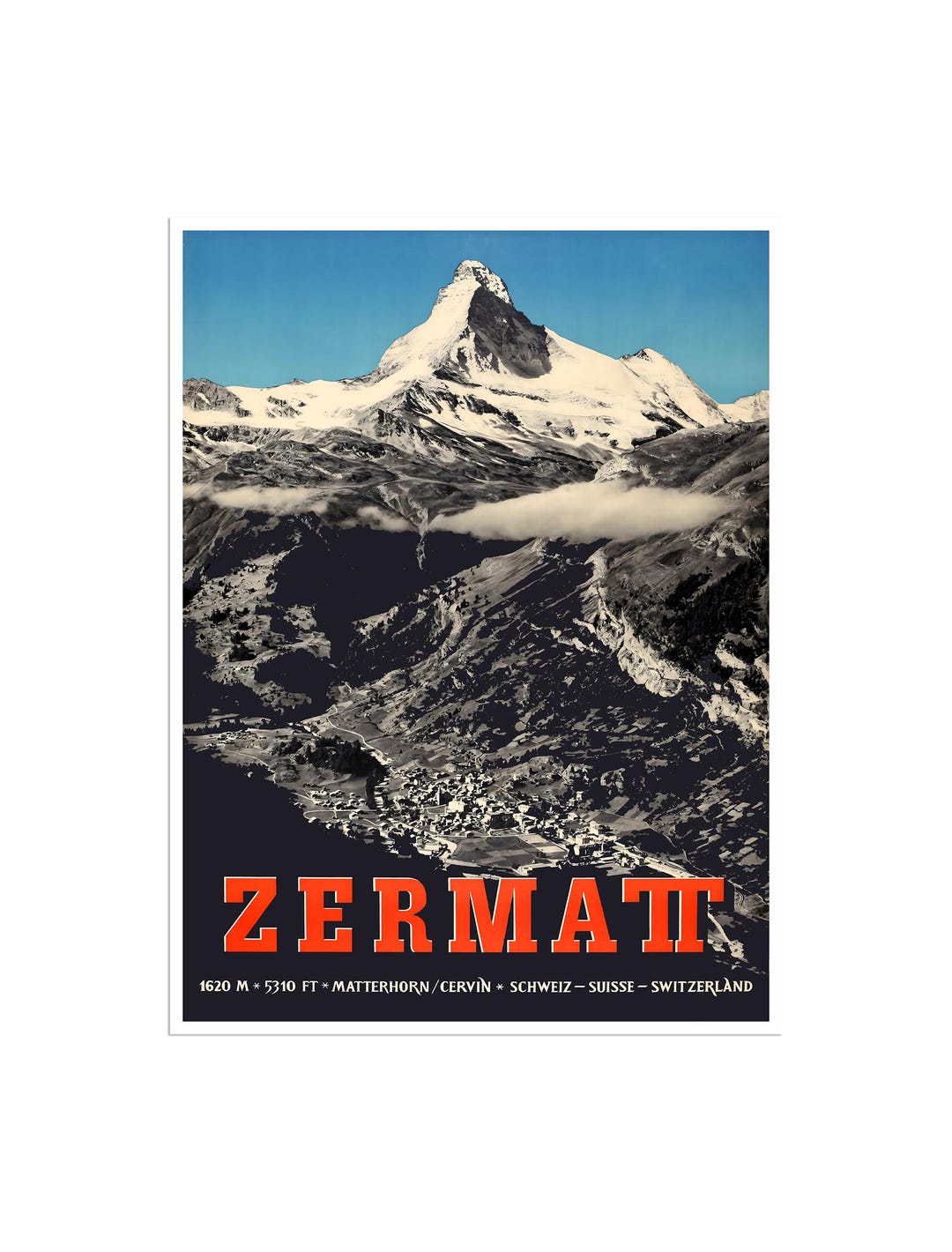 Matterhorn Poster Zermatt Ski Print Vintage Switzerland Art (AJT403) - Etsy
