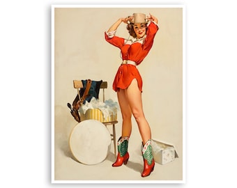 Póster de vaquera, impresión artística vintage de chicas pin-up, arte y papel de gran calidad, enmarcado en tamaño personalizado (PN23)