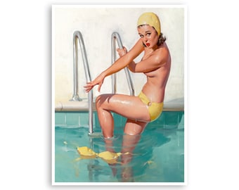 Pin Up Girls Wall Art per Pool House Stampa Poster vintage Arte e carta di qualità eccellente Cornice da soli Dimensioni (PN21)