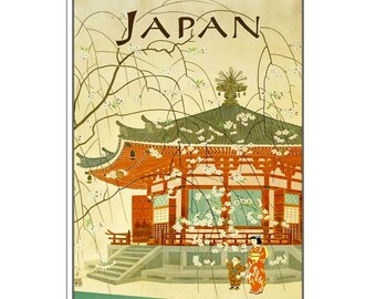 Japanese Art Japan Travel Poster Cherry Blossom Print (AJT16)a