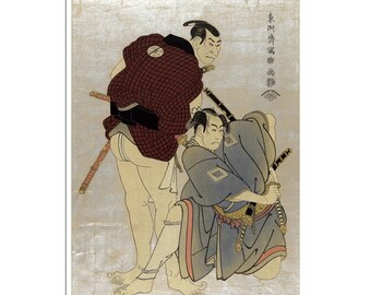 Samurai Art Woodblock Print Ukiyo-e Poster Ichikawa Omezō I como Tomita Hyōtarō y Ōtani Oniji II como Kawashima Jibugorō (J109)a