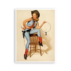 Vintage Cowgirl Art Pin Up Girls Print Vintage Western Poster Super Quality Art and Paper Frame It Yourself Sizes (PN70)