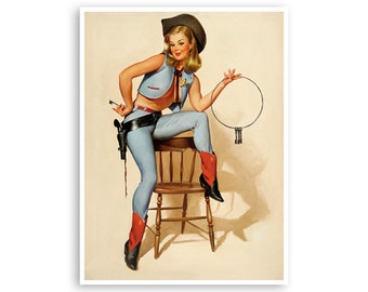 Vintage Cowgirl Art Pin Up Girls Print Vintage Western Poster Super Quality Art and Paper Frame It Yourself Sizes (PN70)