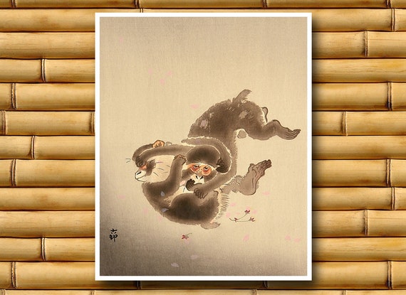 猿の版画 日本画 小原古邨 アートプリント (J402)a - Etsy 日本