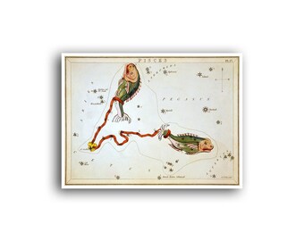 Pisces Vintage Zodiac Print Star Sign Horoscope Poster Map Art Constellations Astrology Decor (AS14)a