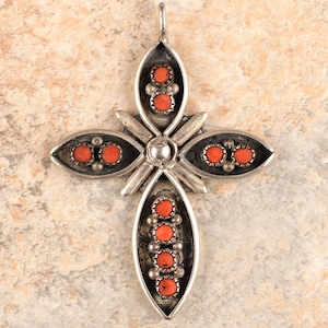 Sterling Silver Coral Cross Pendant