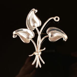 Sterling Silver Flower Pin Brooch Large