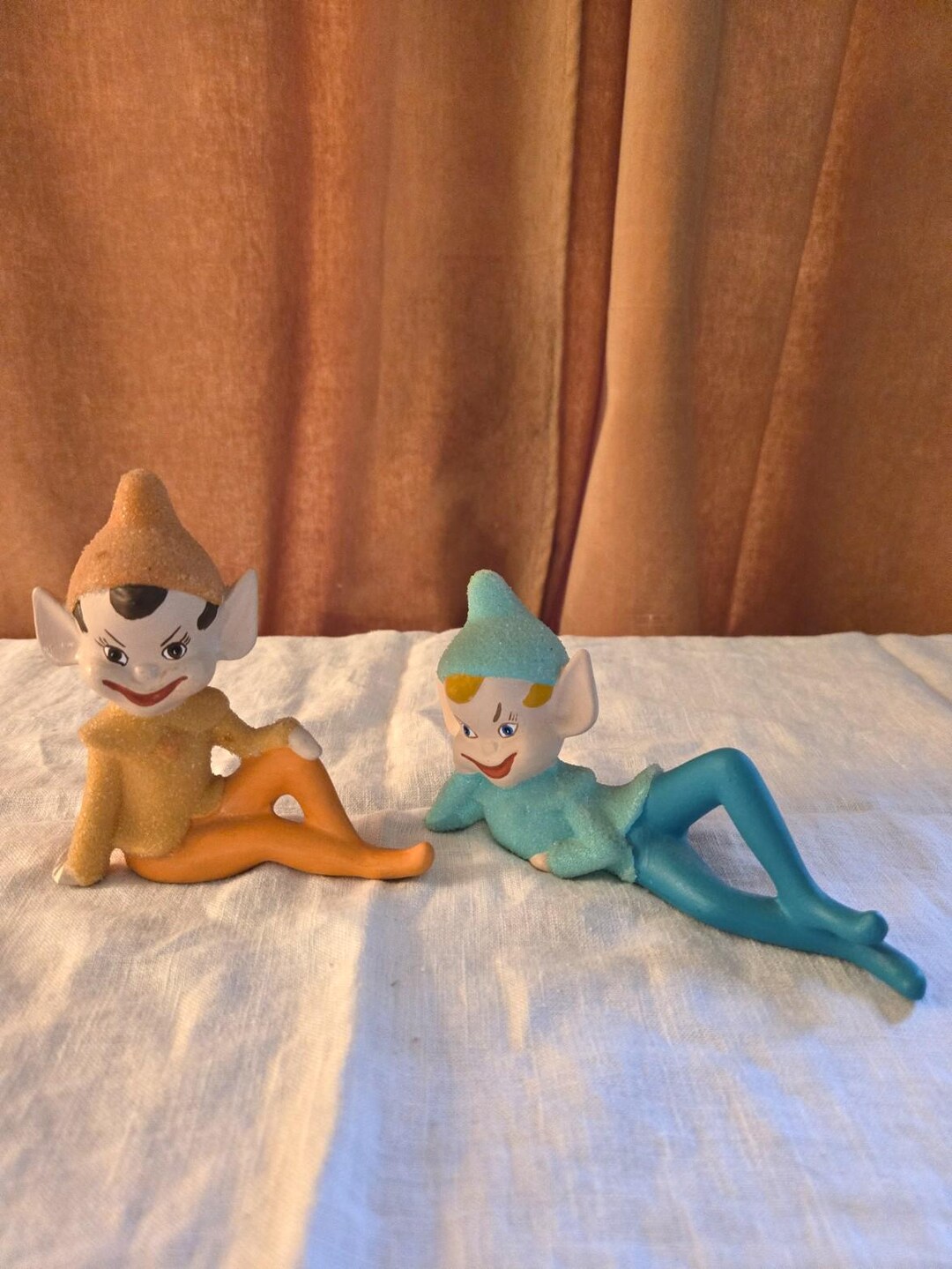 Vintage Ceramic Pixie Figurines – Pair of Glittery Pixies – Retro Decor ...