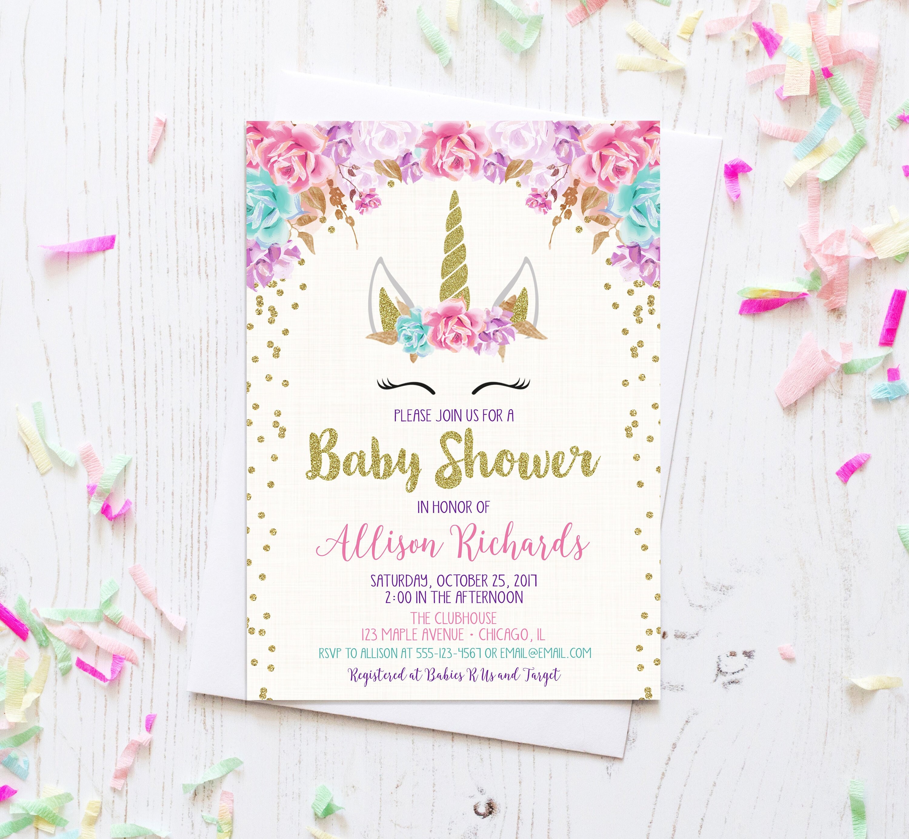 unicorn baby shower invitation girl baby shower invite etsy