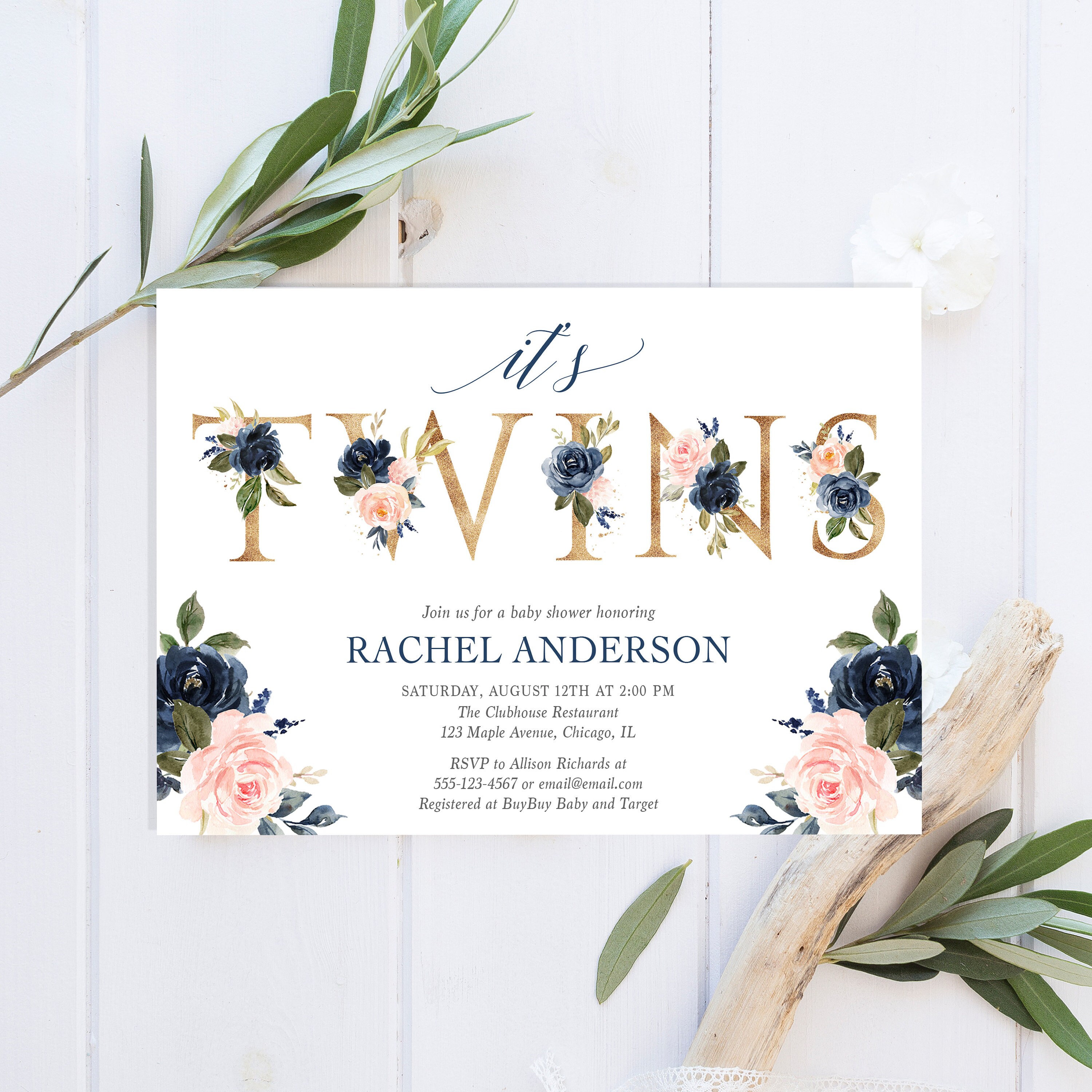 Paper Twin Girl and Boy Baby Shower Coed Invitation Package Baby Shower