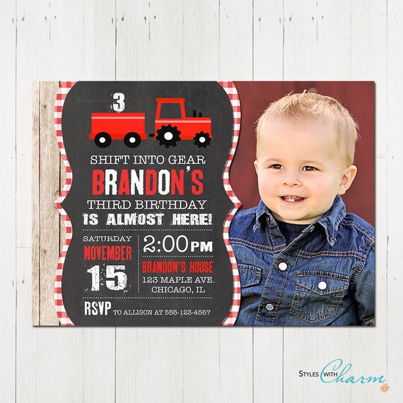 Barnyard Farm Birthday Party Tractor Invitation Boy Chalkboard ...
