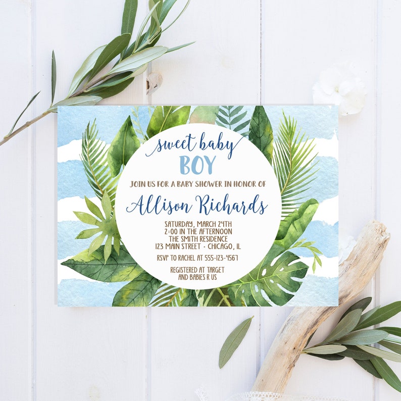 Tropical Baby Shower Invitation Boy Baby Shower Invitation Etsy Tropical Baby Shower Invitation Boy Baby Shower Invitation Etsy