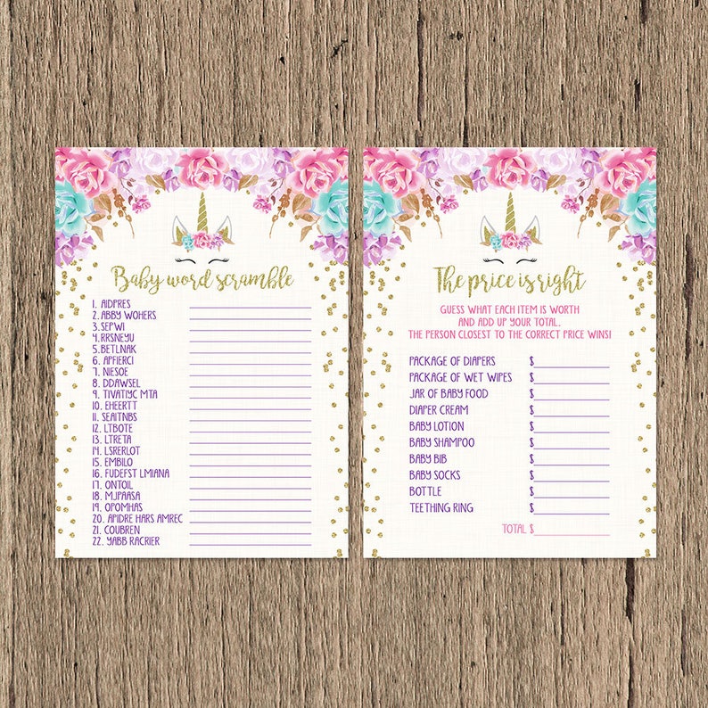 Unicorn baby shower games unicorn printable games unicorn | Etsy