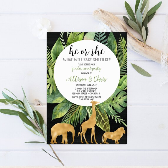 Tropical Gender Reveal Invitation safari jungle gender reveal Etsy