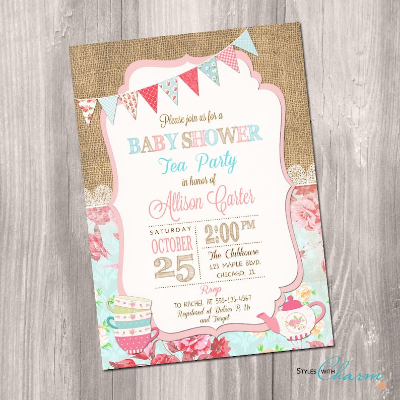 Tea Party Baby Shower Invitation Girl Baby Shower or Baby Etsy