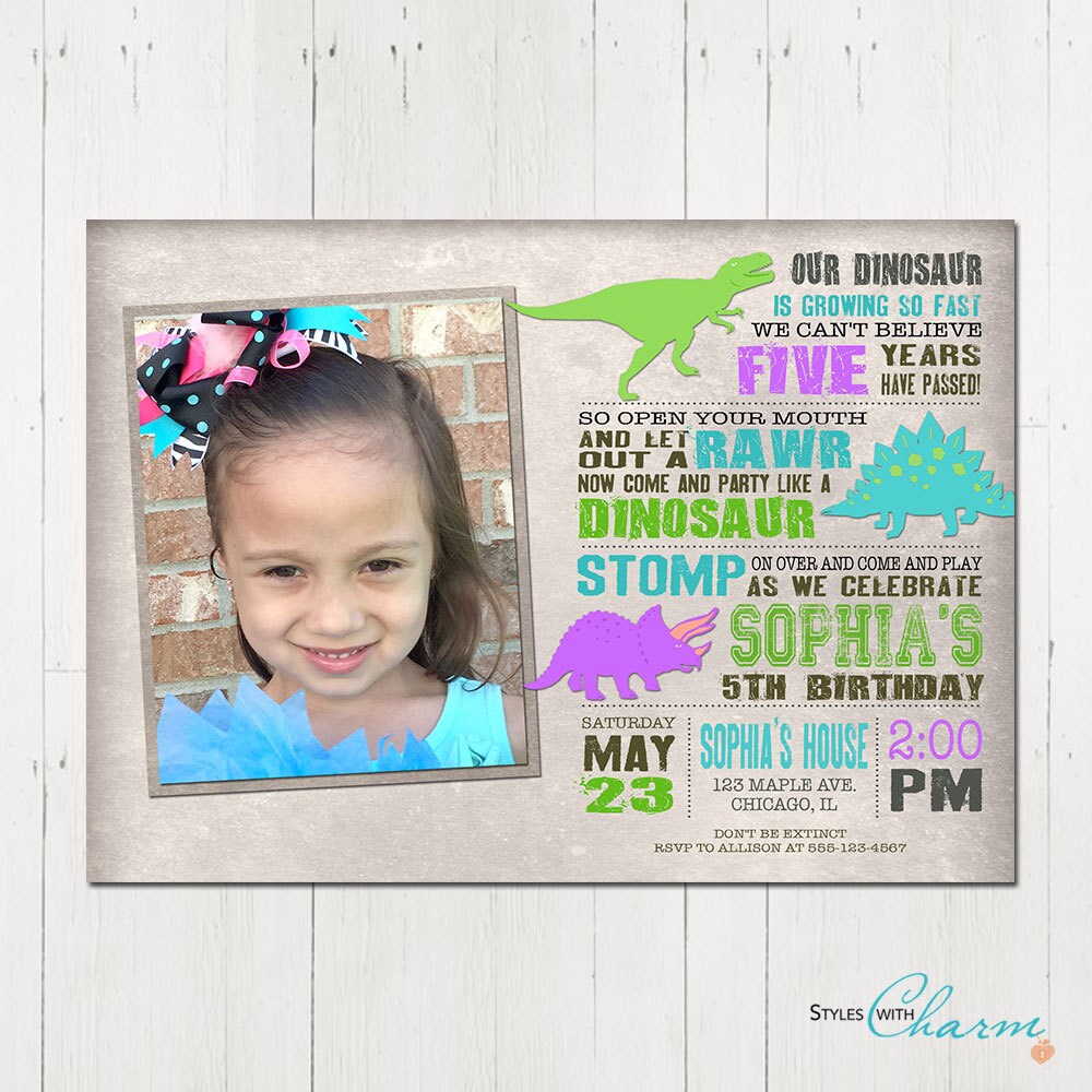 Girl Dinosaur Invitation Dinosaur Birthday Invitation Etsy